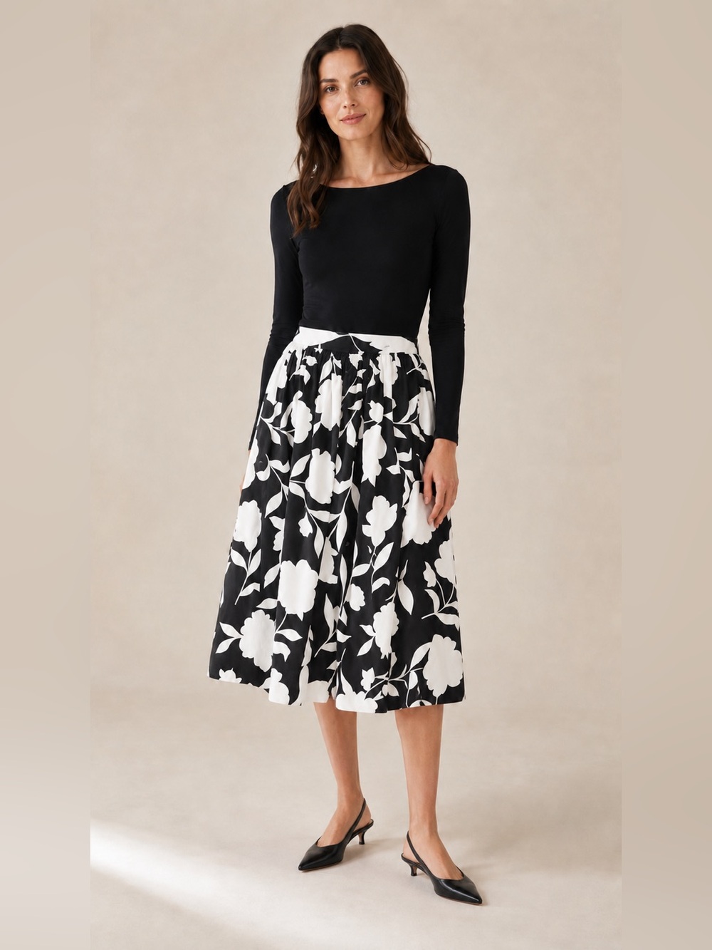 Kate Spade Black and White Floral A-Line Skirt